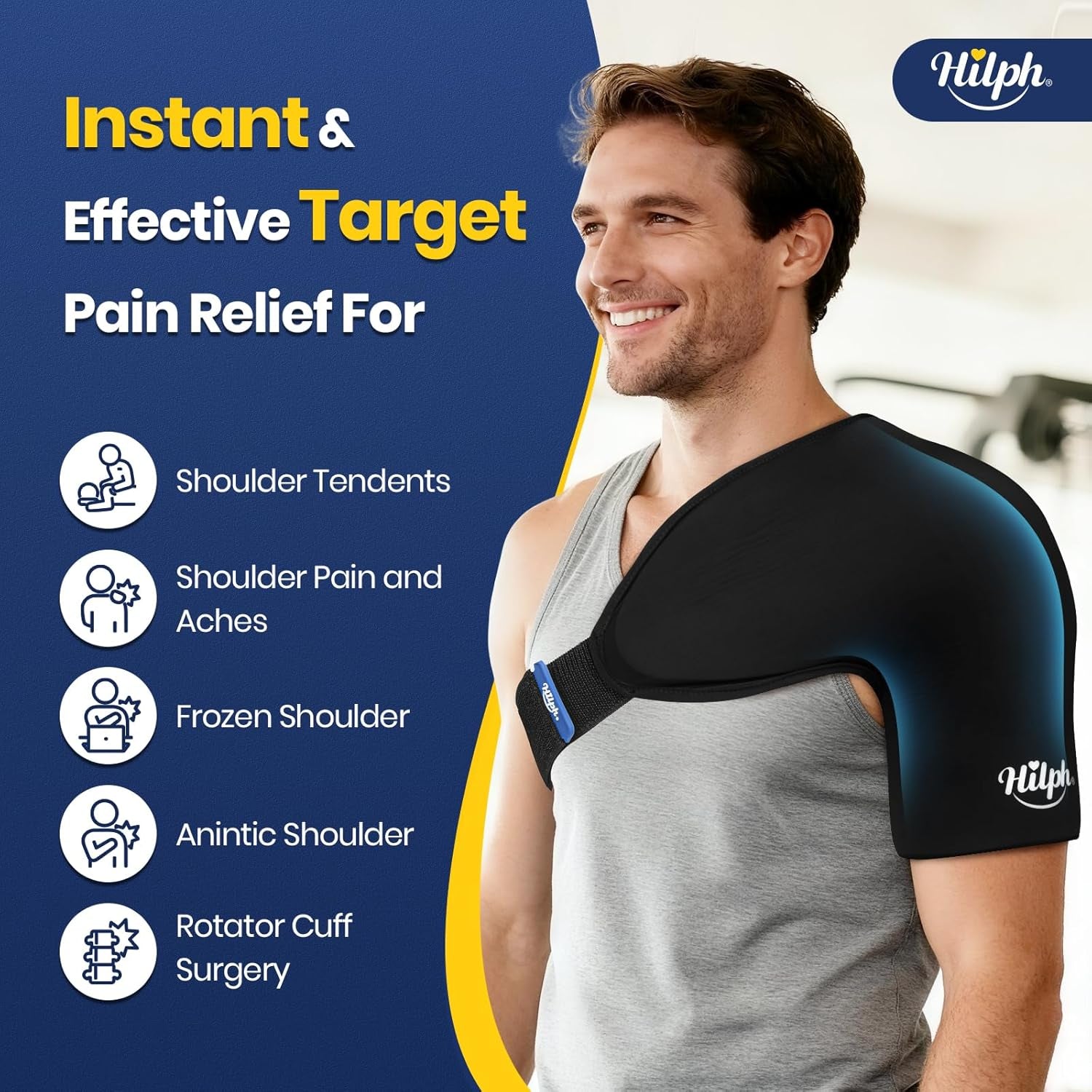 3D Double-Layer Gel Shoulder Ice Pack Wrap for Rotator Cuff & Surgery Recovery - Reusable Cold Therapy Gel Pack with Adjustable Straps, Easy to Wear, Flexible Fit for Men & Women, Medium